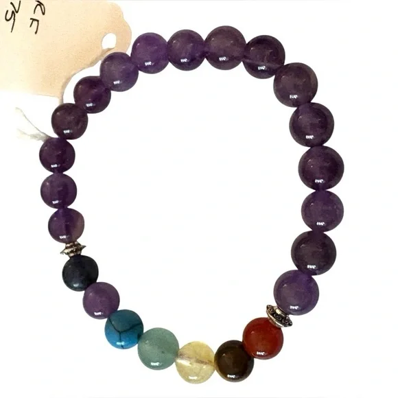 Amethyst Chakra Beaded Stretch Bracelet - Picture 2 of 2